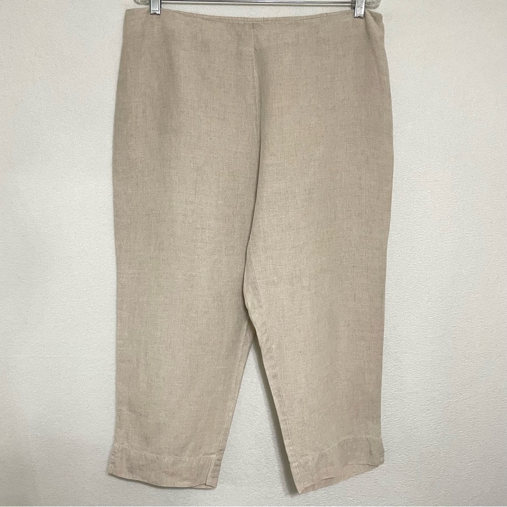 Eileen Fisher Luxe 100% Linen Resort Cropped Trousers Natural Beige Size L